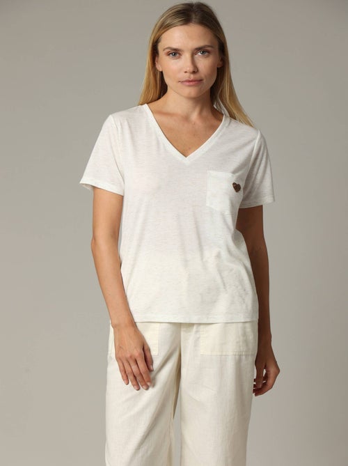 T-shirt col V avec détail coeur  'Deeluxe' - Kiabi