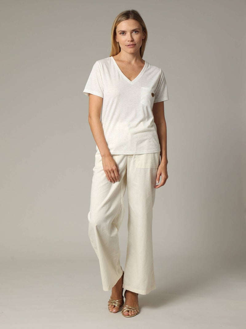 T-shirt col V avec détail coeur  'Deeluxe' Blanc - Kiabi