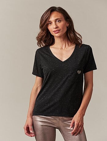 T-shirt col V avec détail coeur 'Deeluxe'
