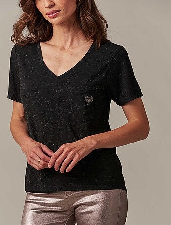 T-shirt col V avec détail coeur 'Deeluxe'