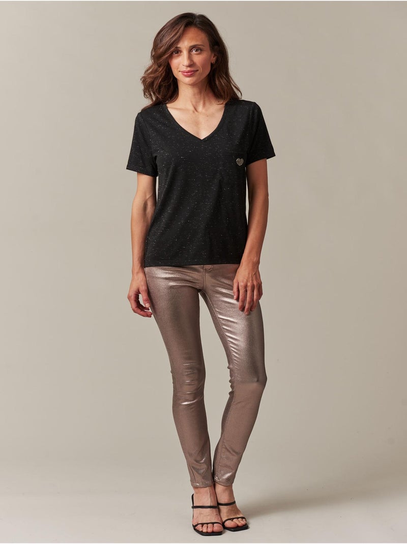 T-shirt col V avec détail coeur  'Deeluxe' Noir - Kiabi