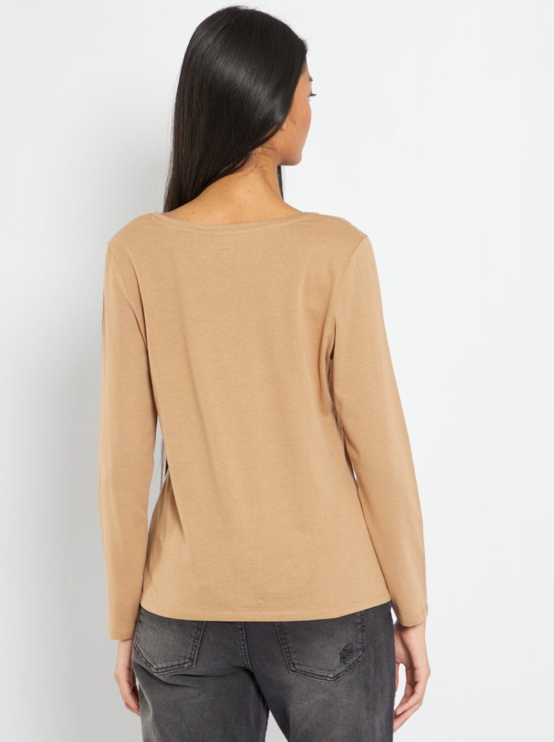 T-shirt col V Beige - Kiabi