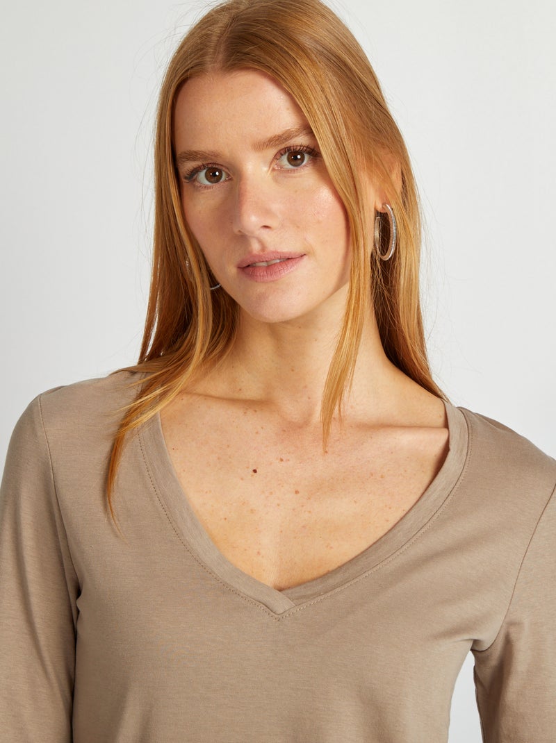 T-shirt col V Beige - Kiabi