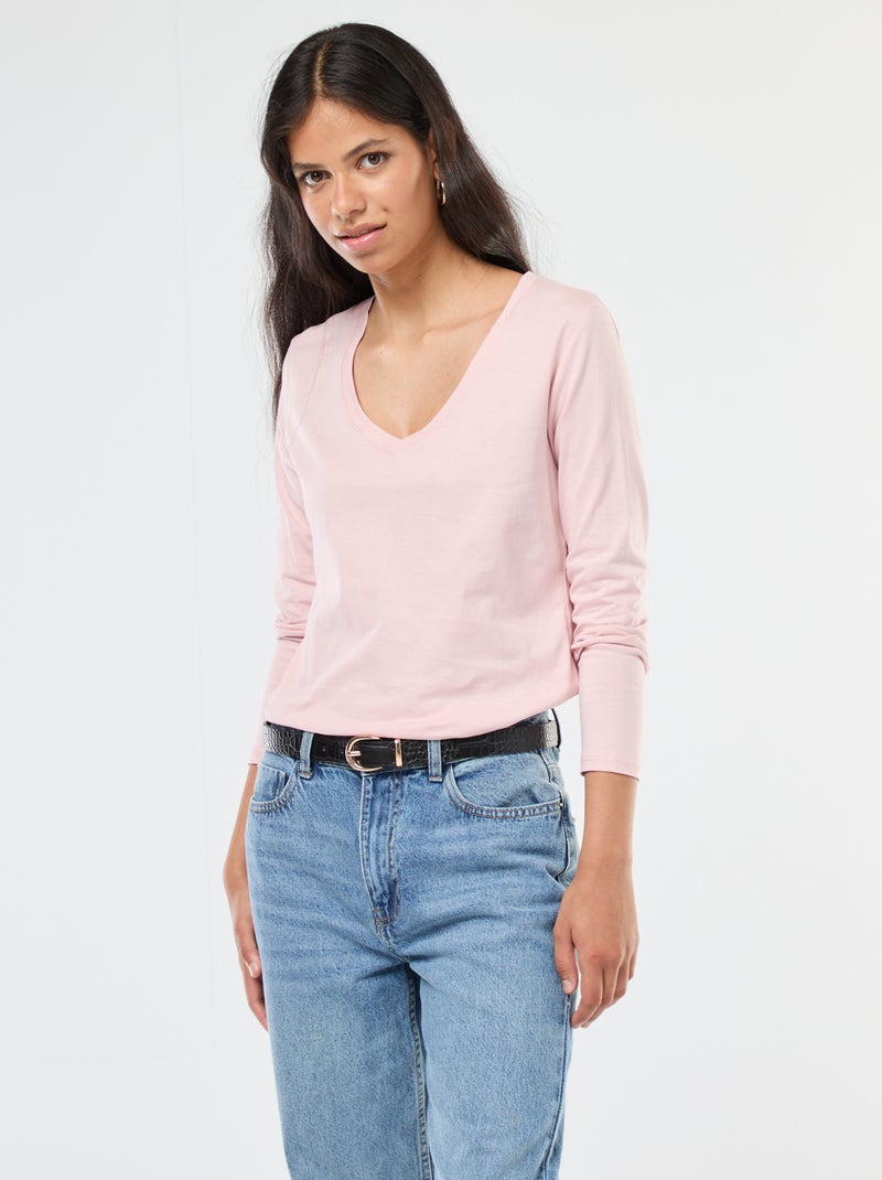 T-shirt col V Beige - Kiabi