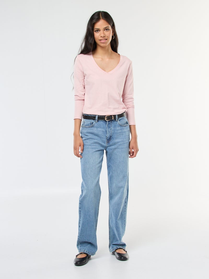 T-shirt col V Beige - Kiabi