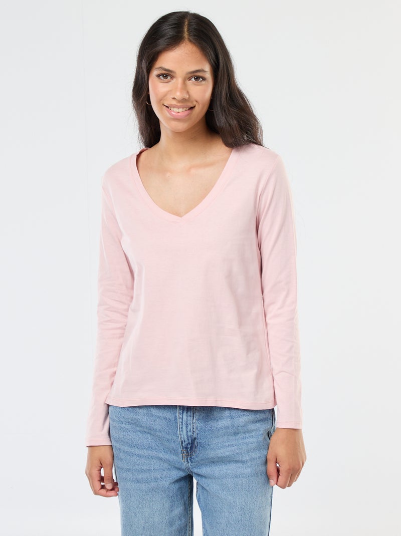 T-shirt col V Beige - Kiabi