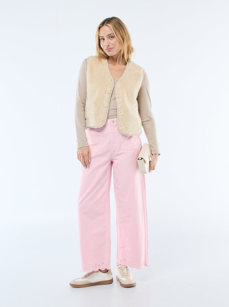 T-shirt col V Beige - Kiabi