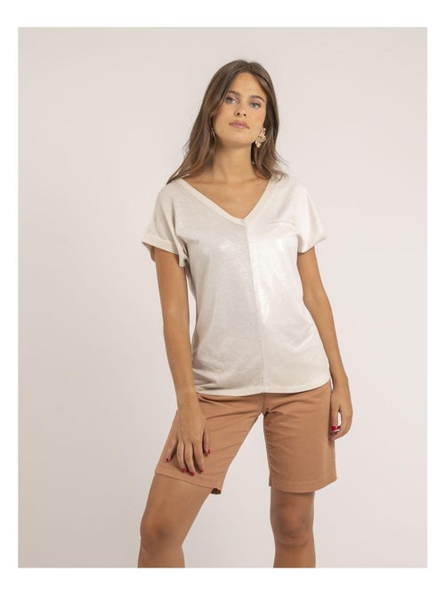 T-shirt col V bimatière FAZZY - Kiabi