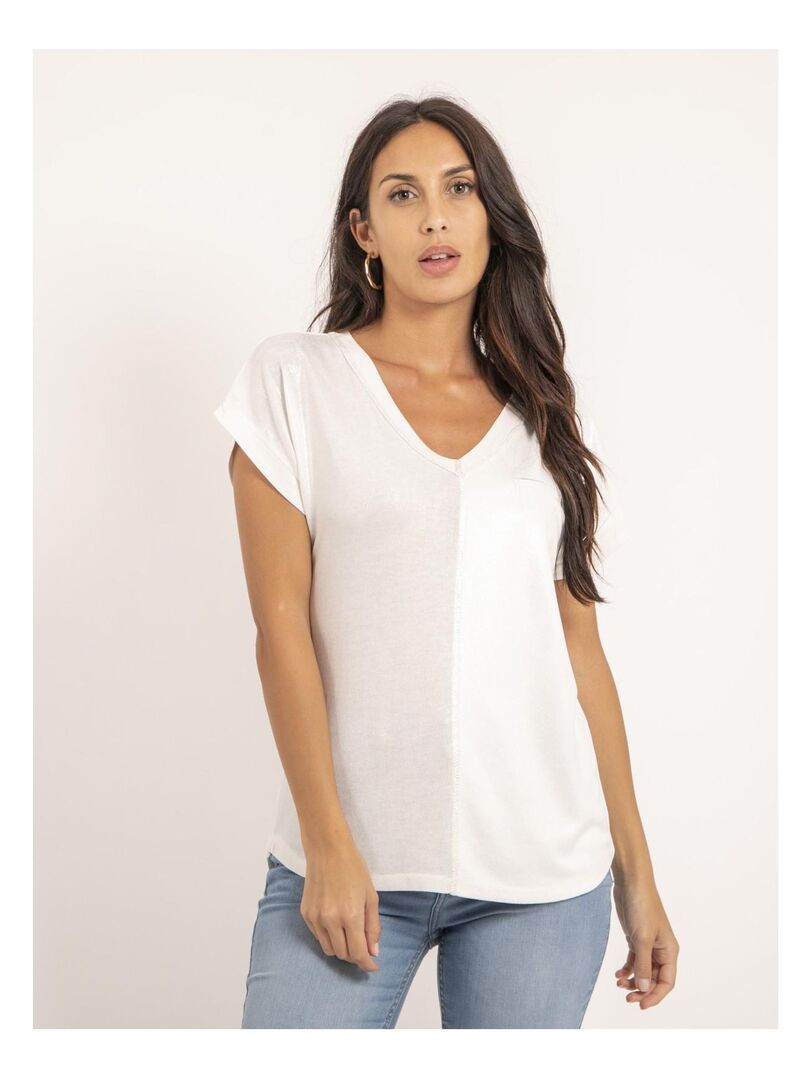 T-shirt col V bimatière FAZZY Blanc - Kiabi