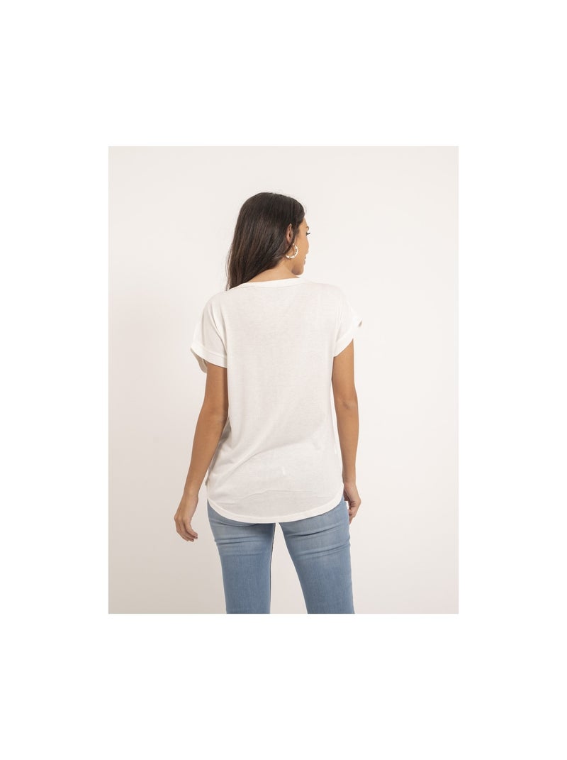 T-shirt col V bimatière FAZZY Blanc - Kiabi