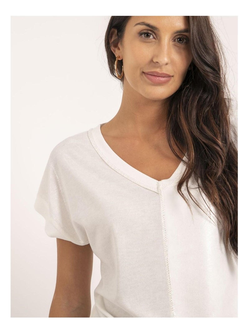 T-shirt col V bimatière FAZZY Blanc - Kiabi