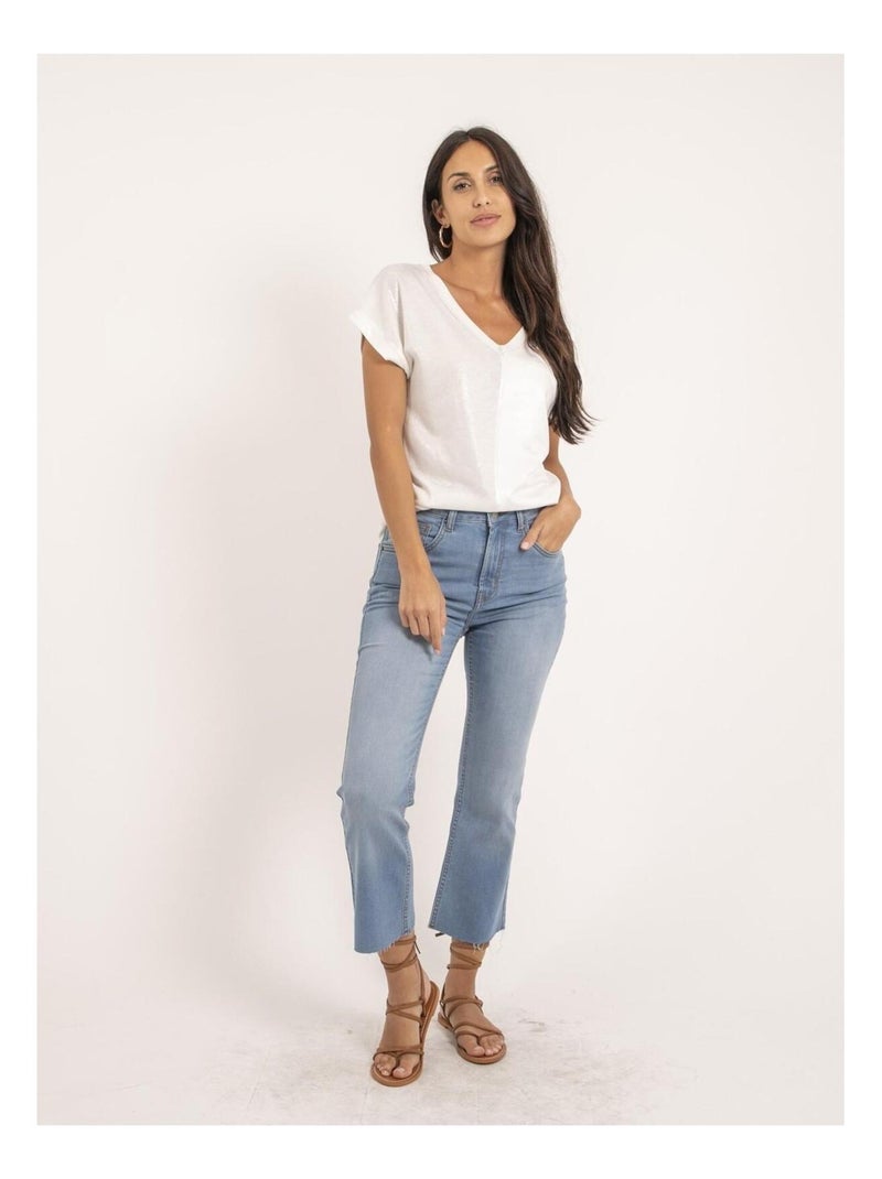 T-shirt col V bimatière FAZZY Blanc - Kiabi