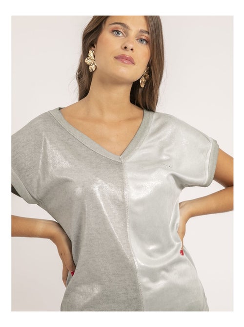 T-shirt col V bimatière FAZZY - Kiabi