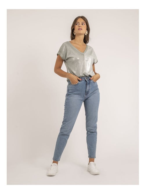 T-shirt col V bimatière FAZZY - Kiabi