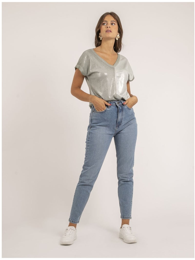 T-shirt col V bimatière FAZZY Kaki - Kiabi