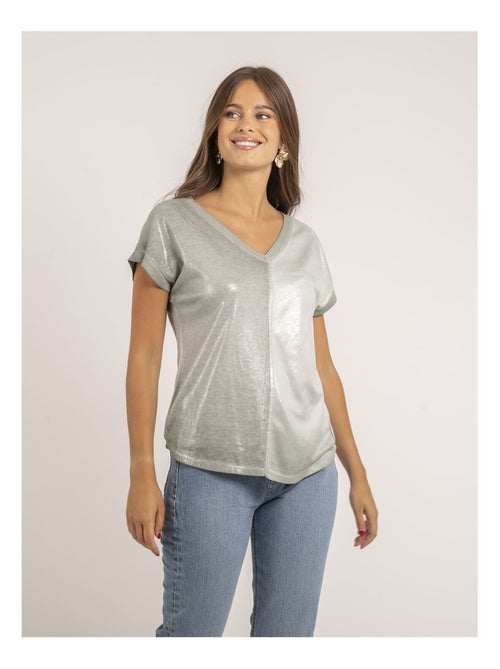 T-shirt col V bimatière FAZZY - Kiabi