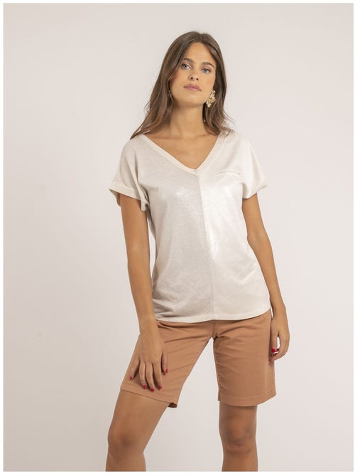 T-shirt col V bimatière FAZZY - Kiabi