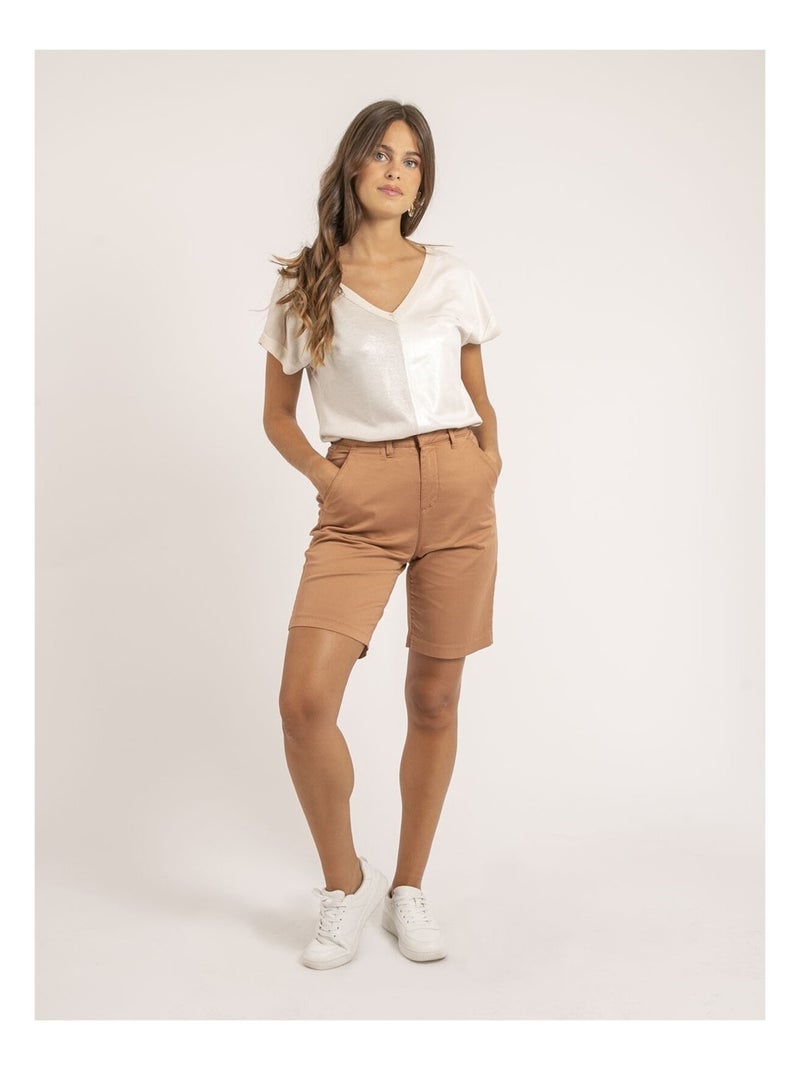 T-shirt col V bimatière FAZZY Rose - Kiabi