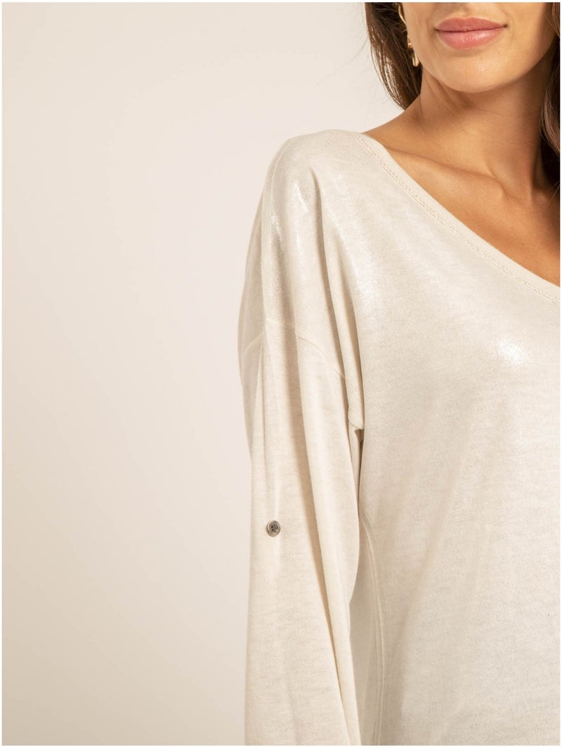 T shirt col V bimatiere FILINIE Beige - Kiabi