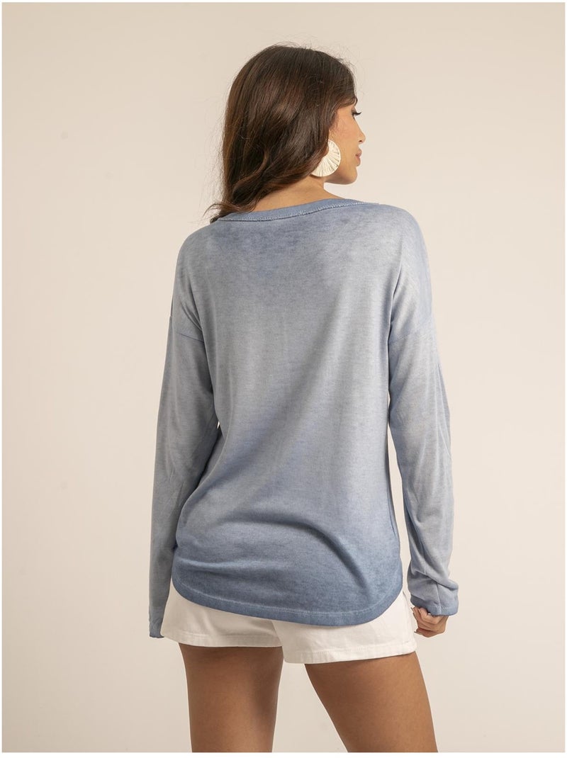 T shirt col V bimatiere FILINIE Bleu - Kiabi