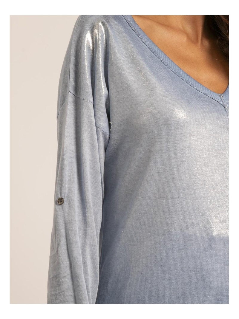 T shirt col V bimatiere FILINIE Bleu - Kiabi