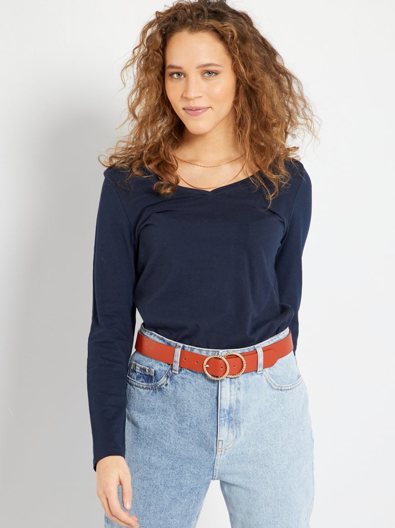 T-shirt col V Bleu marine - Kiabi