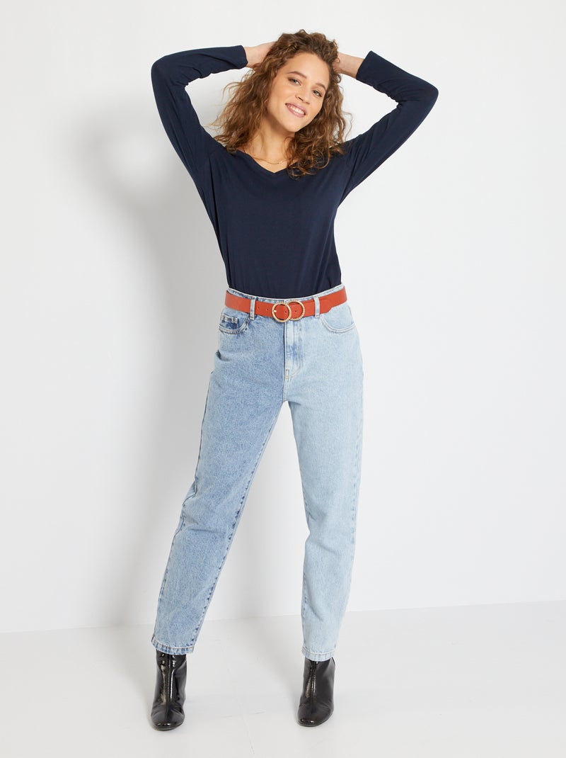 T-shirt col V Bleu marine - Kiabi