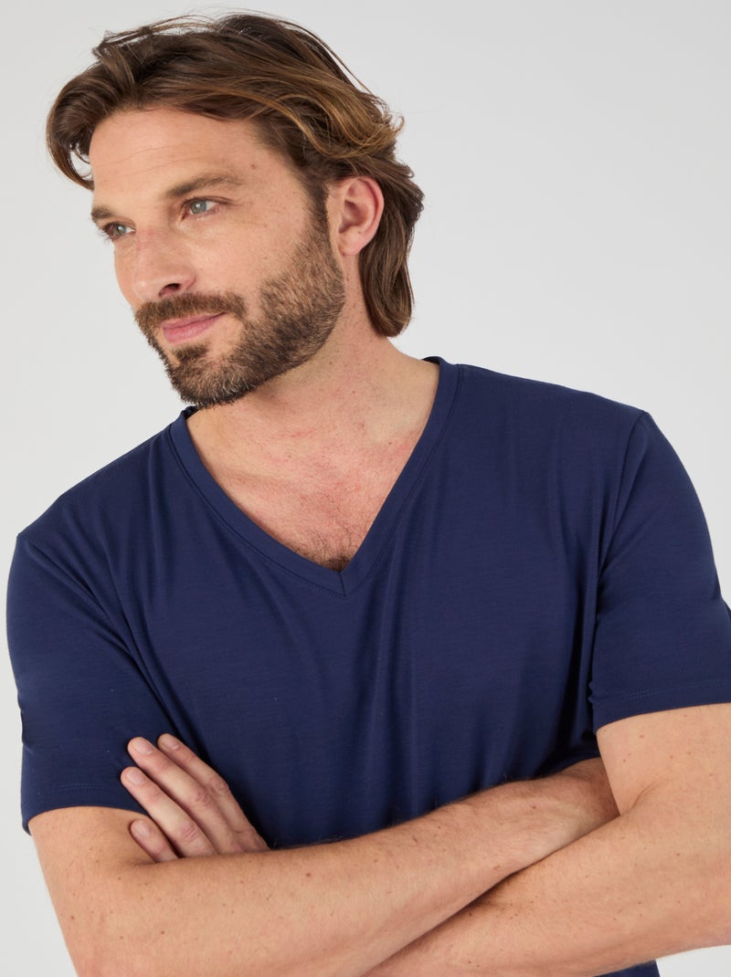 T-shirt col V Climatyl en maille jersey - Damart Bleu marine - Kiabi