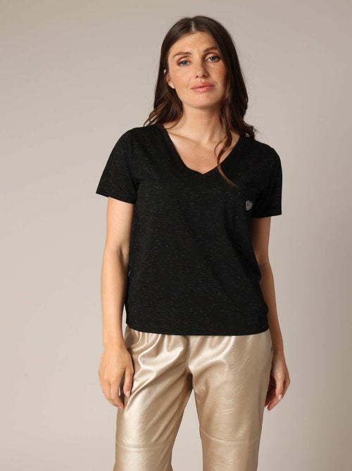 T-shirt col V cœur brodé 'Deeluxe' - Kiabi