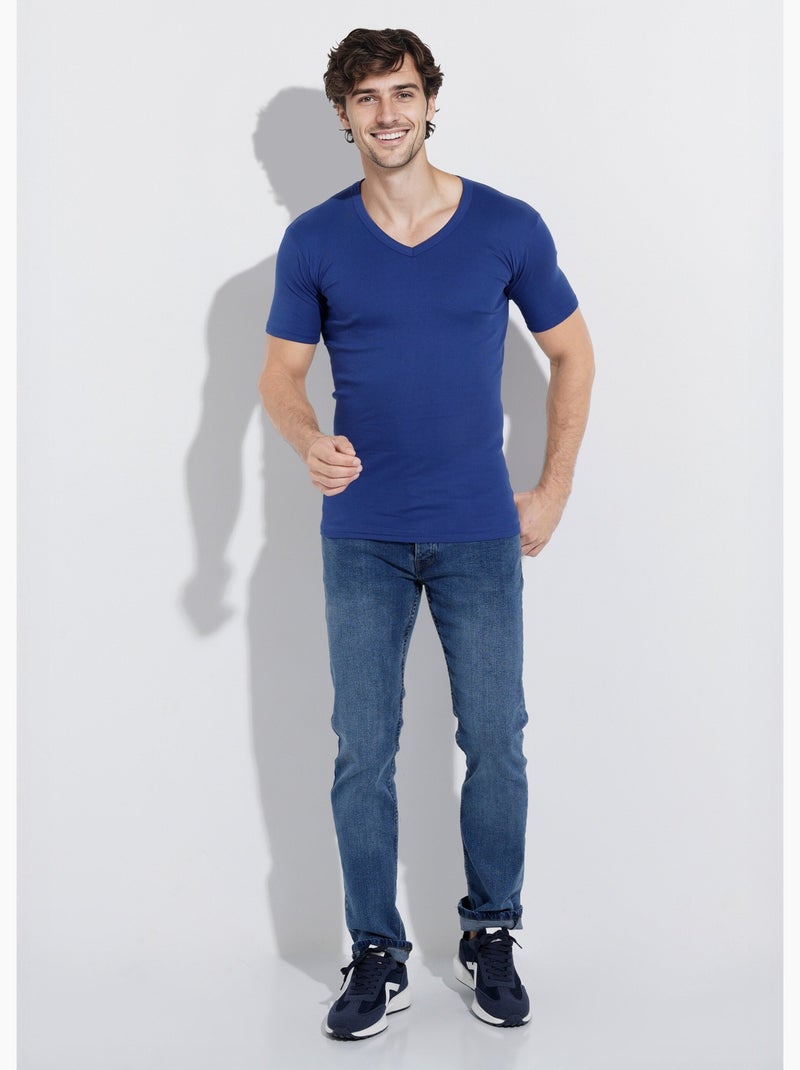 T-shirt col V coton - lot de 3 Indigo - Kiabi