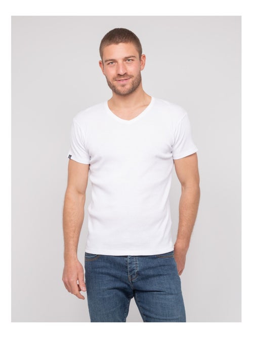 T shirt col V coton cottelé WILLIAM - Kiabi