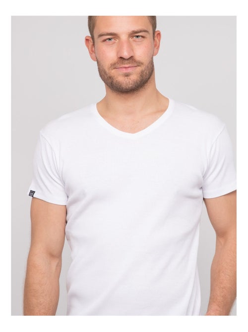 T shirt col V coton cottelé WILLIAM - Kiabi