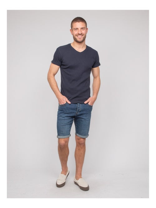 T shirt col V coton cottelé WILLIAM - Kiabi