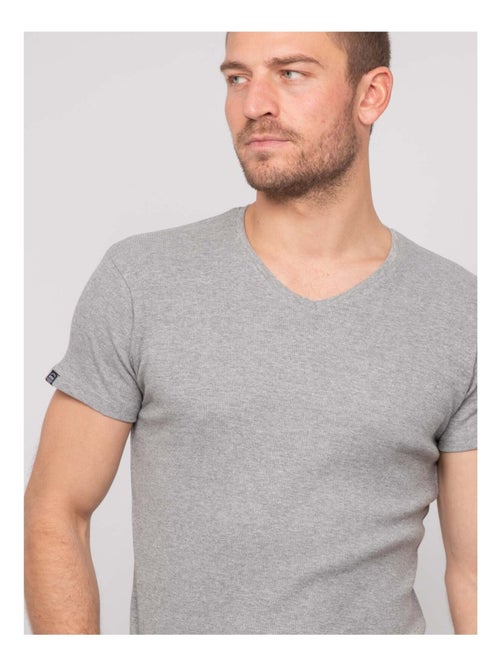 T shirt col V coton cottelé WILLIAM - Kiabi