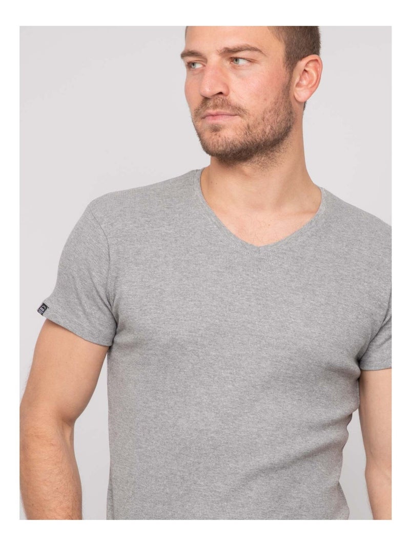 T shirt col V coton cottelé WILLIAM Gris - Kiabi