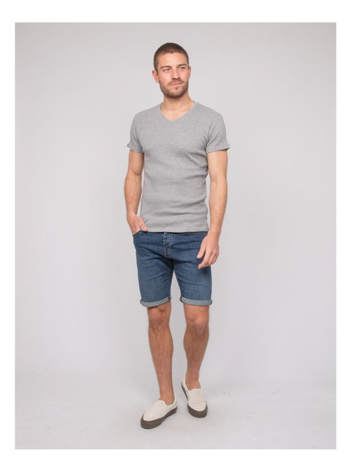 T shirt col V coton cottelé WILLIAM - Kiabi