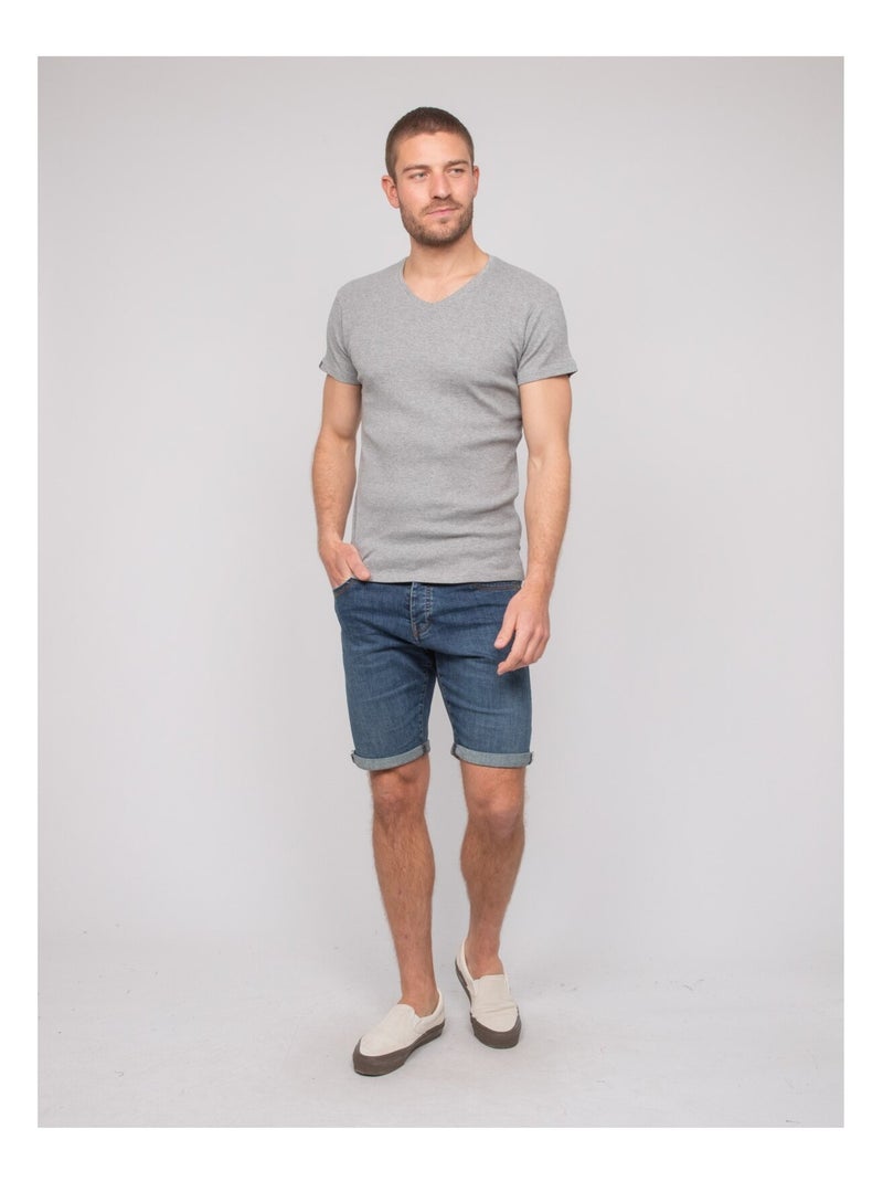 T shirt col V coton cottelé WILLIAM Gris - Kiabi