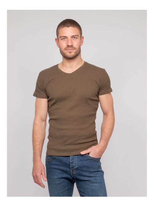 T shirt col V coton cottelé WILLIAM - Kiabi