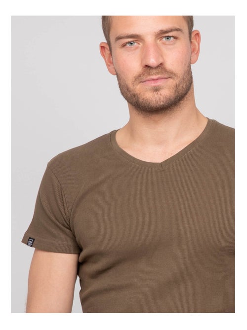 T shirt col V coton cottelé WILLIAM - Kiabi