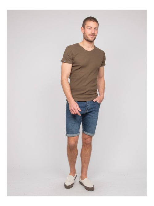 T shirt col V coton cottelé WILLIAM - Kiabi