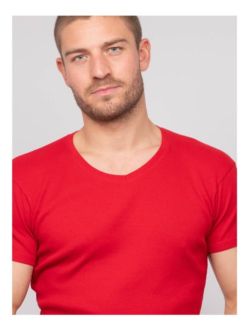 T shirt col V coton cottelé WILLIAM - Kiabi