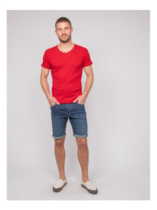T shirt col V coton cottelé WILLIAM - Kiabi