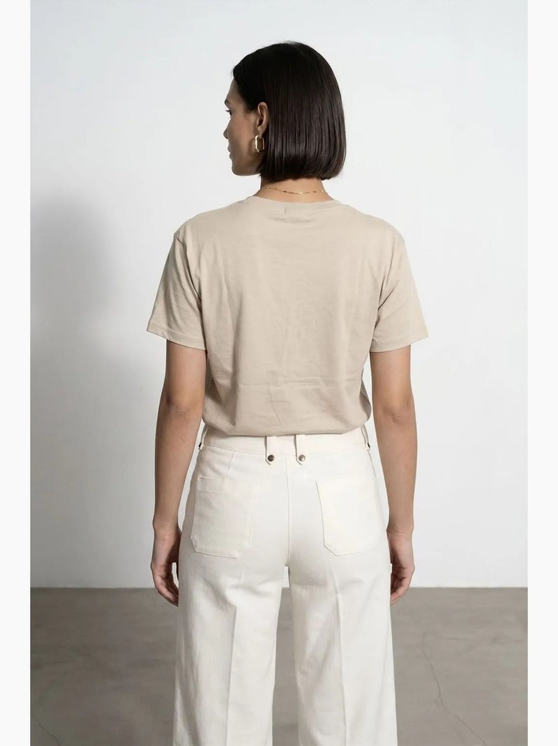 T-shirt col v coton lyocell manches courtes dilvin Beige argile - Kiabi