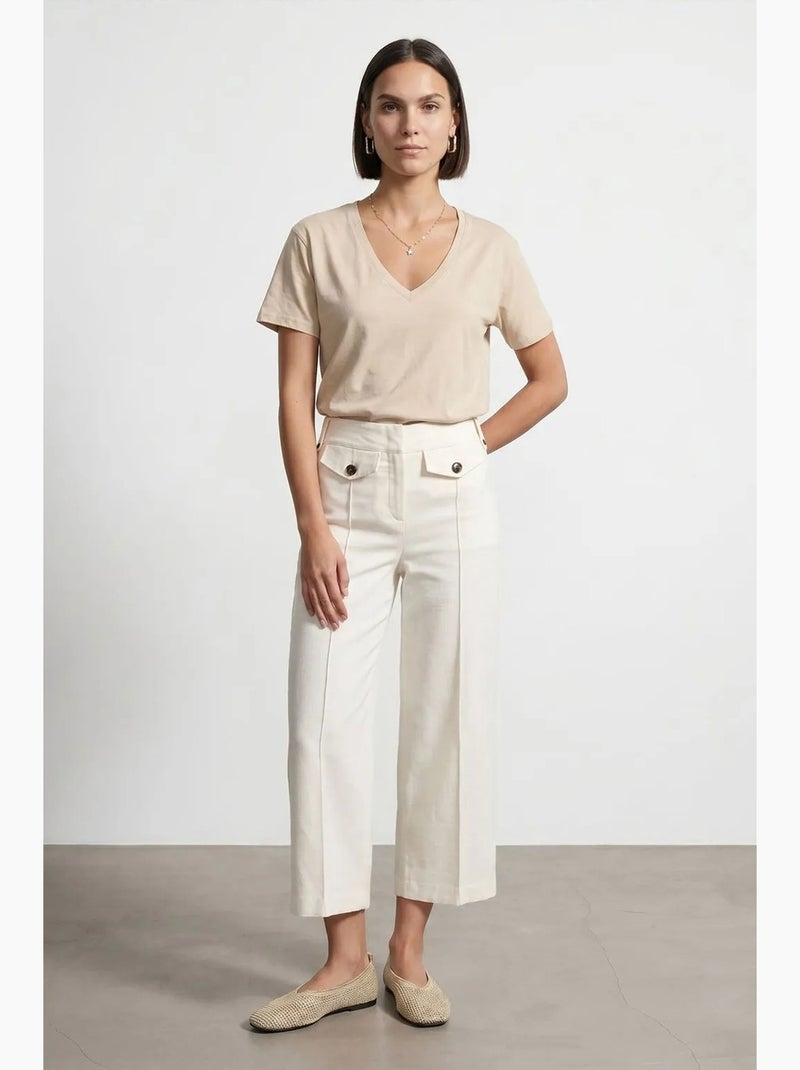 T-shirt col v coton lyocell manches courtes dilvin Beige argile - Kiabi
