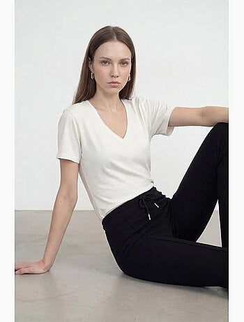 T-shirt col v coton lyocell manches courtes dilvin