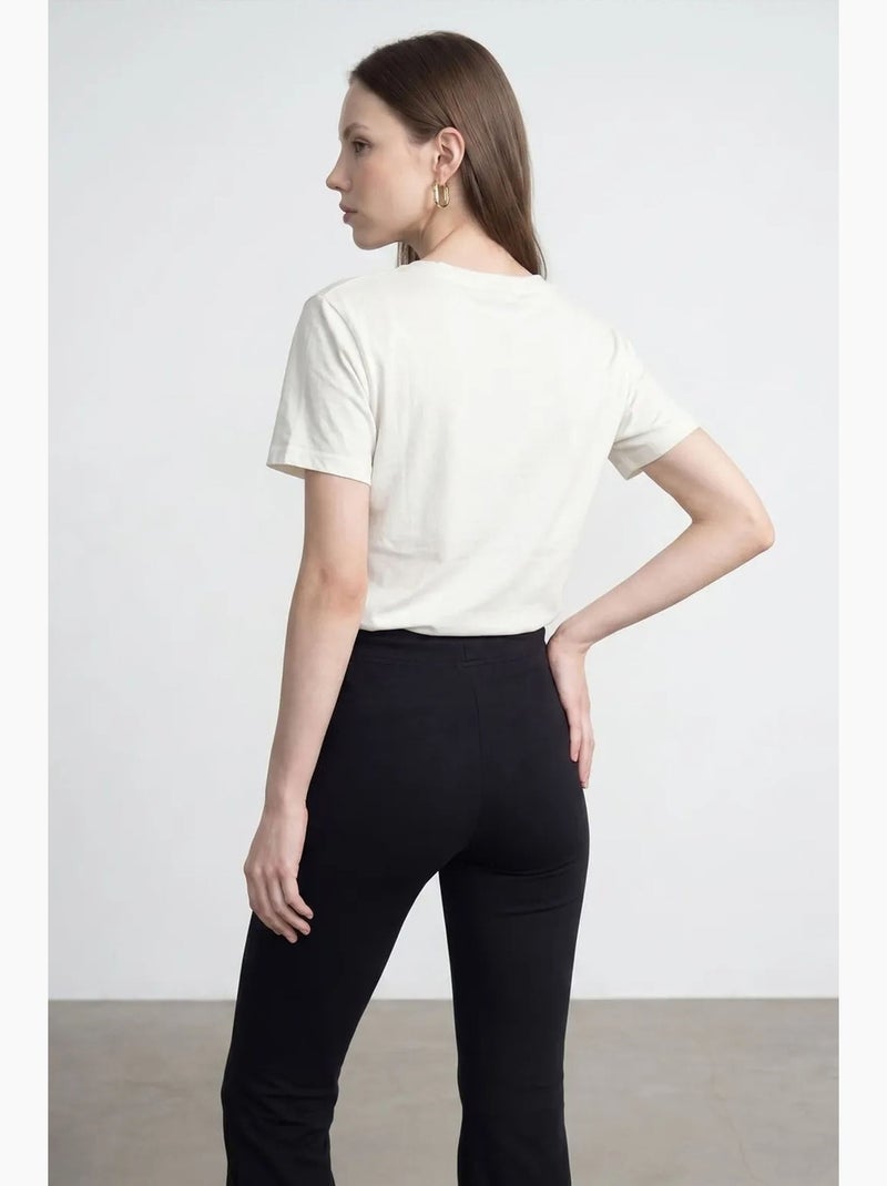 T-shirt col v coton lyocell manches courtes dilvin Blanc cassé - Kiabi