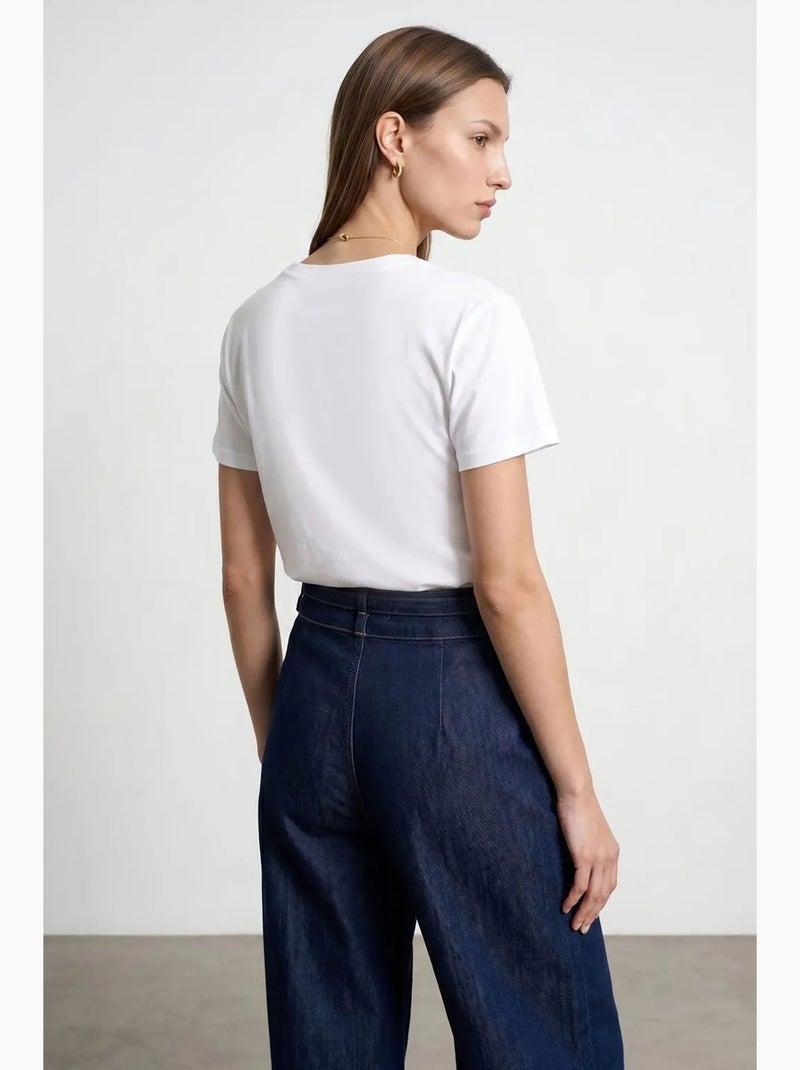 T-shirt col v coton lyocell manches courtes dilvin Blanc - Kiabi