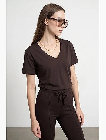 T-shirt col v coton lyocell manches courtes dilvin