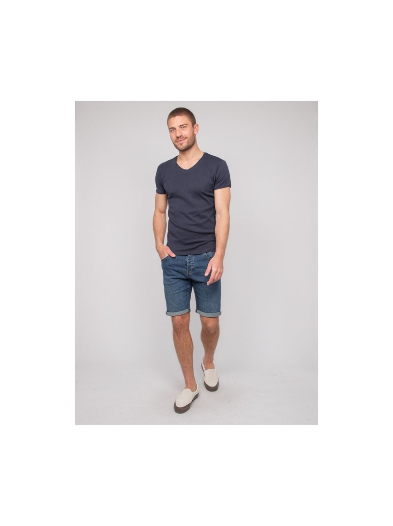 T shirt col V coton WORKO Bleu marine - Kiabi