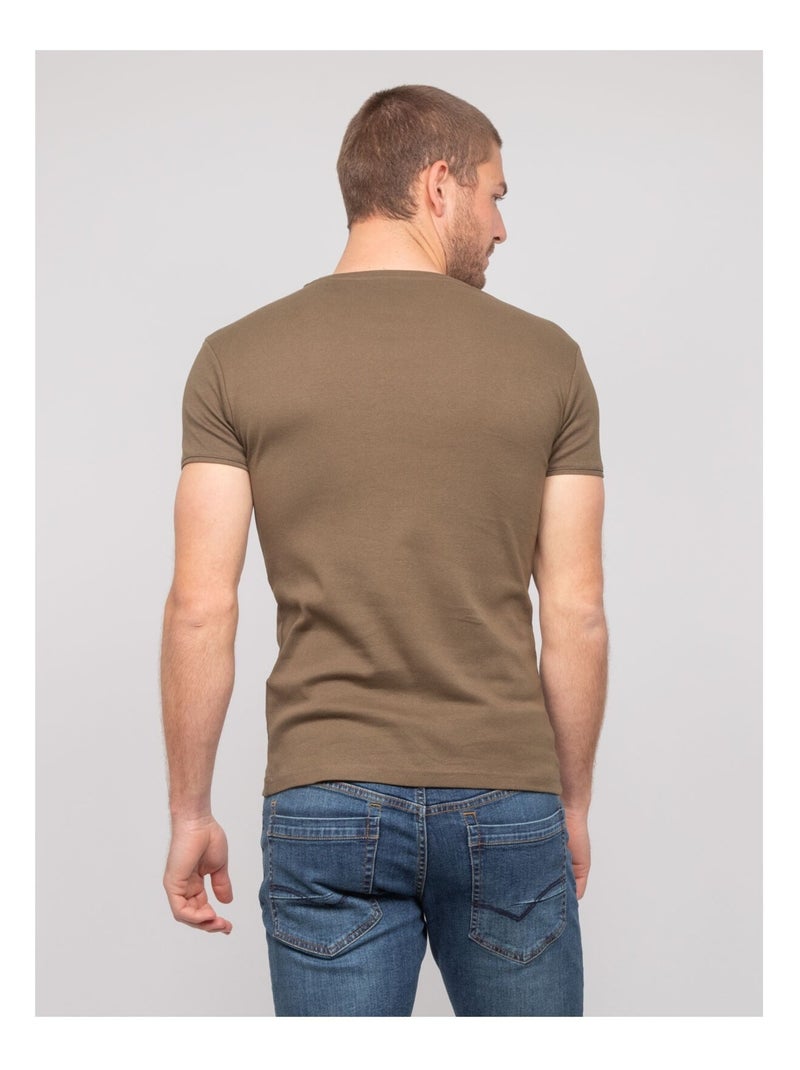 T shirt col V coton WORKO Kaki - Kiabi